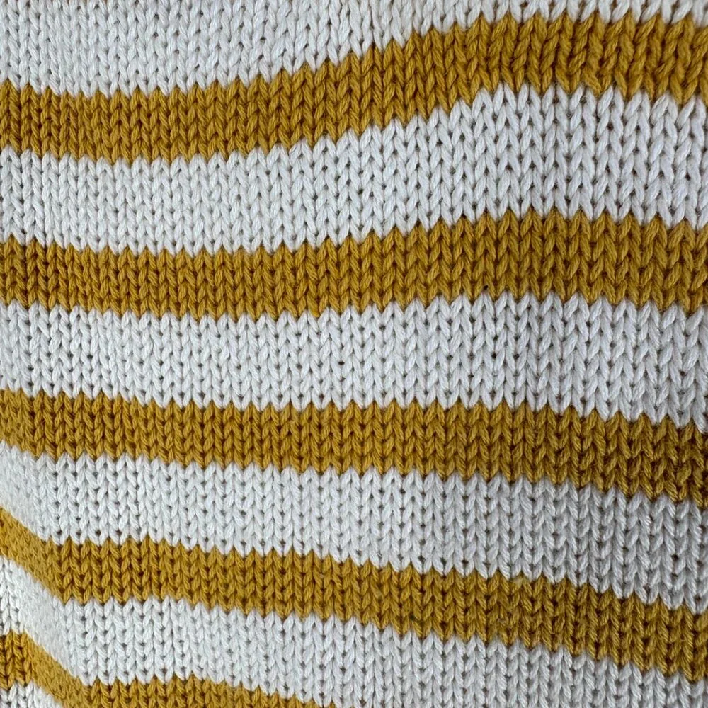 Marled Yellow Ochre White Stripe Cotton Sweater - Picture 6 of 6